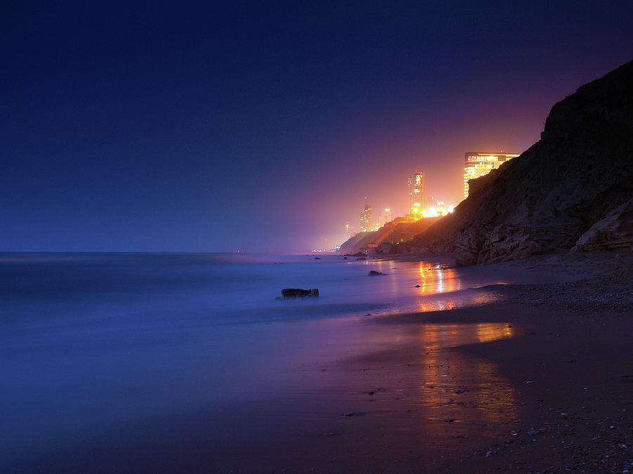 Netanya Beach At Night Photograph by Meir Ezrachi