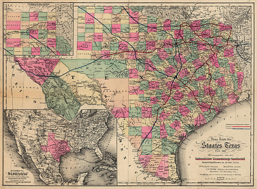 Neue Karte de Staates Texas 1881 Digital Art by Texas Map Store