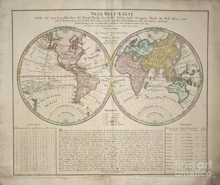 Neue Welt-Karte World Map by Homann Erben 1784 Photograph by Rick Bures