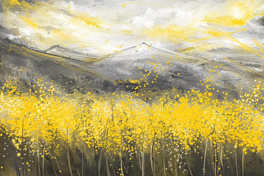 Neutral Sun - Yellow And Gray Art Painting by Lourry Legarde