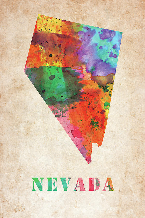 Nevada colorful watercolor map Digital Art by Mihaela Pater - Fine Art ...