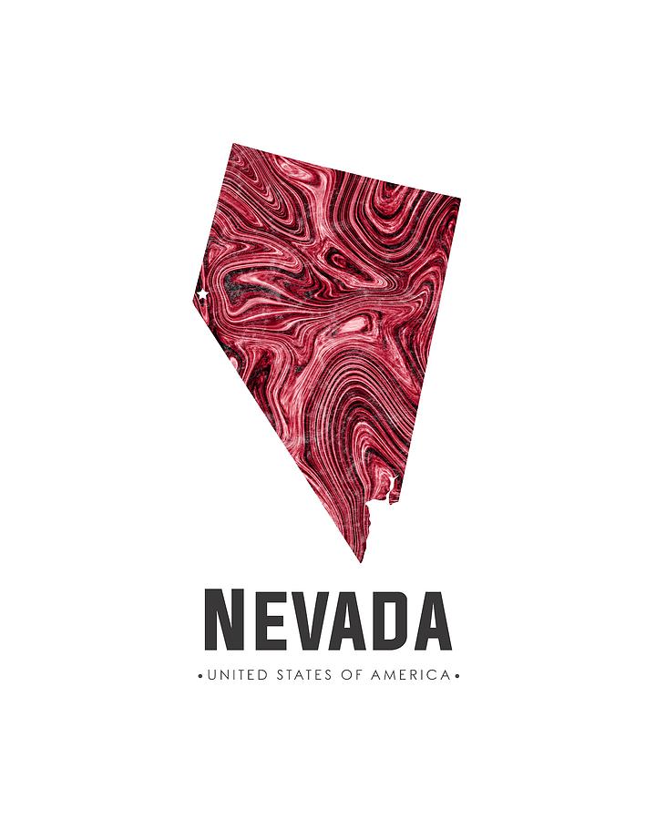 Nevada Map Art Abstract in Deep Red Mixed Media by Studio Grafiikka