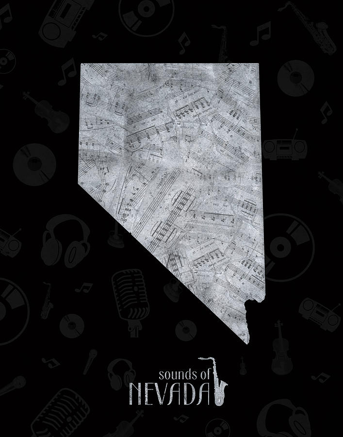 Nevada Map Music Notes 2 Digital Art by Bekim M