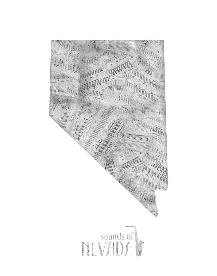 Nevada Map Music Notes Digital Art