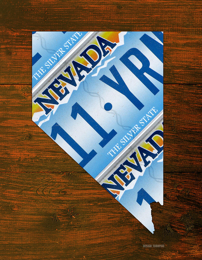 Las Vegas Mixed Media - Nevada The Silver State Recycled License Plate Map Art by Design Turnpike