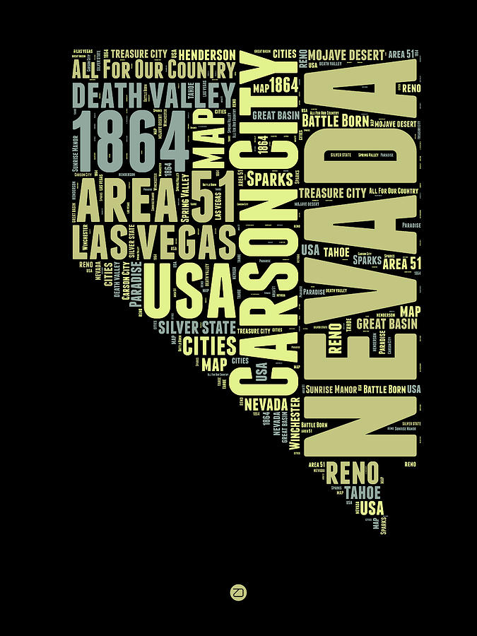 Nevada Map Digital Art - Nevada Word Cloud 1 by Naxart Studio