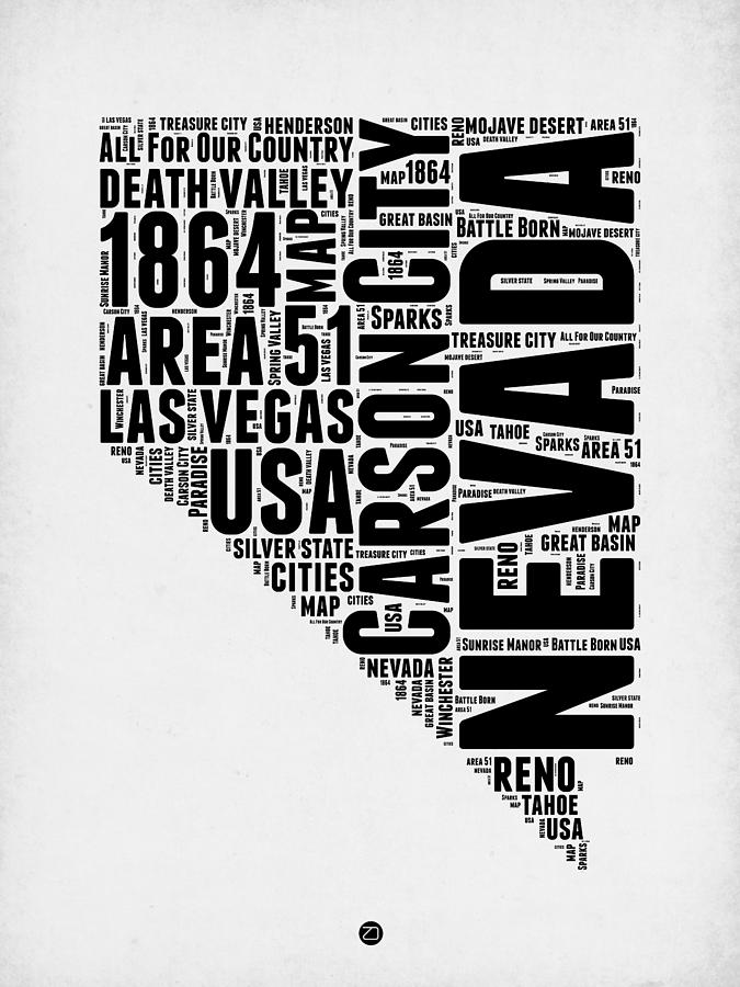 Nevada Map Digital Art - Nevada Word Cloud 3 by Naxart Studio
