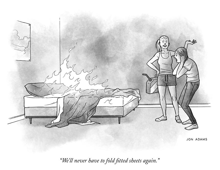 Never have to fold fitted sheets again Drawing by Jon Adams