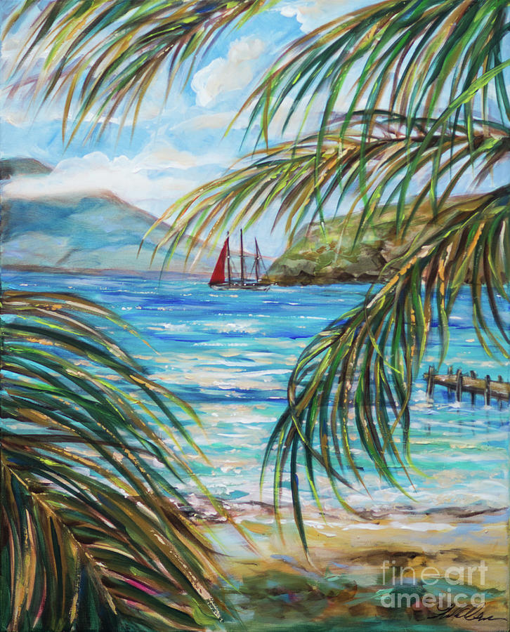 Nevis in the Distance Painting by Linda Olsen
