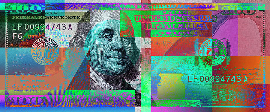 New 2009 Series Pop Art Colorized US One Hundred Dollar Bill  No. 2 Digital Art by Serge Averbukh