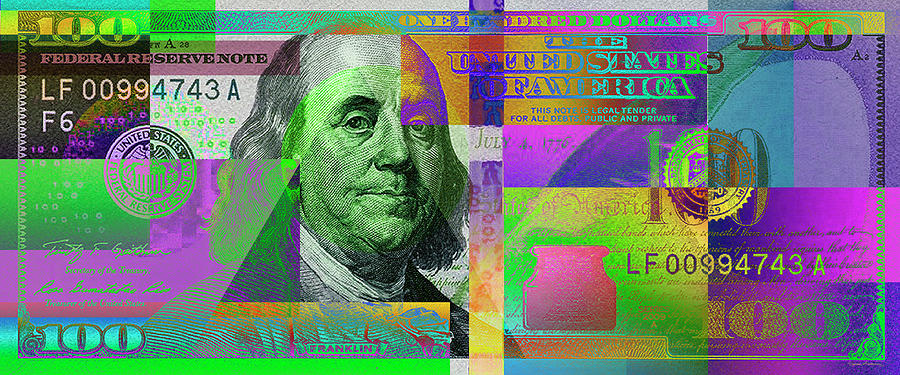 New 2009 Series Pop Art Colorized US One Hundred Dollar Bill  No. 4 Digital Art by Serge Averbukh