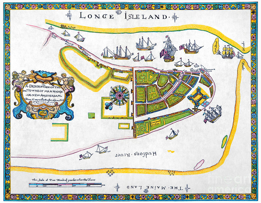 New Amsterdam Map, 1661 Photograph by Granger