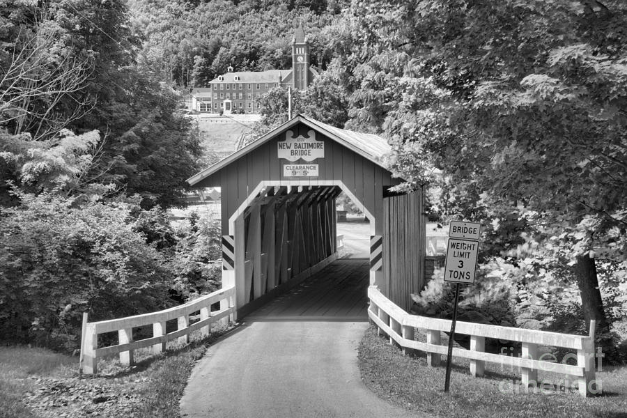New Baltimore Covered Bridge Landscape Black And White Photograph by Adam Jewell