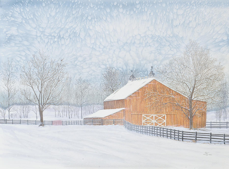 New Barn in Snowstorm Painting by Sam Davis Johnson