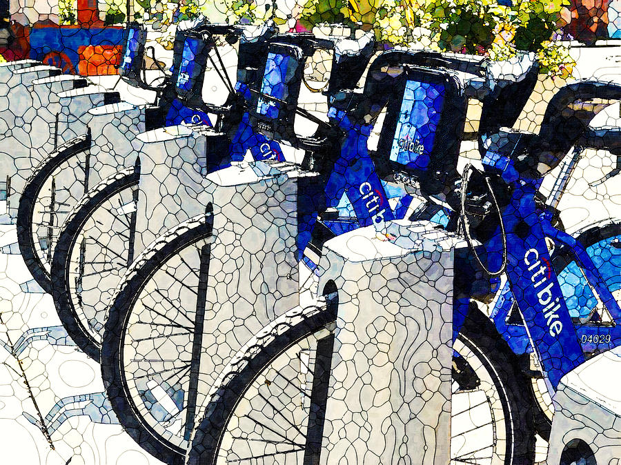 New blue Citi Bikes Painting by Jeelan Clark