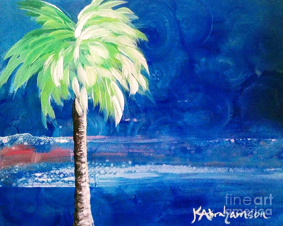New Blue Horizons Palm Tree Painting by Kristen Abrahamson