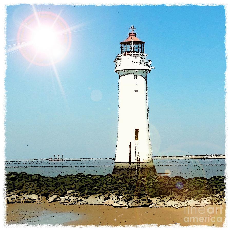 New Brighton Lighthouse Mixed Media by Joan-Violet Stretch