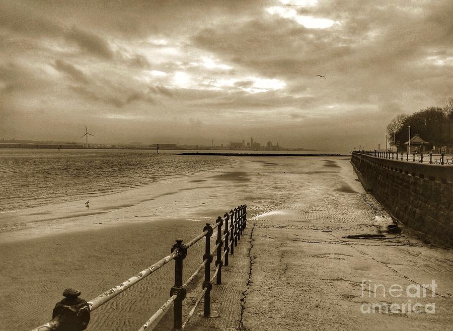 New Brighton View in Sepia Photograph by Joan-Violet Stretch