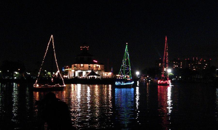 New Canal Lighthouse Lights On The Lake Boat Parade Photograph by Deborah Lacoste