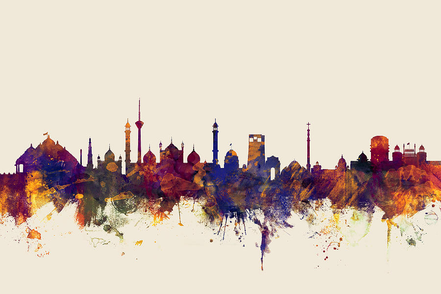 Watercolour Digital Art - New Delhi India Skyline by Michael Tompsett