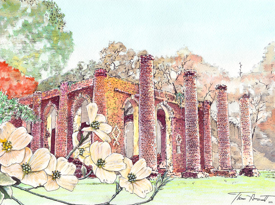 New Dogwoods at Old Sheldon - Revisited Painting by Thomas Hamm