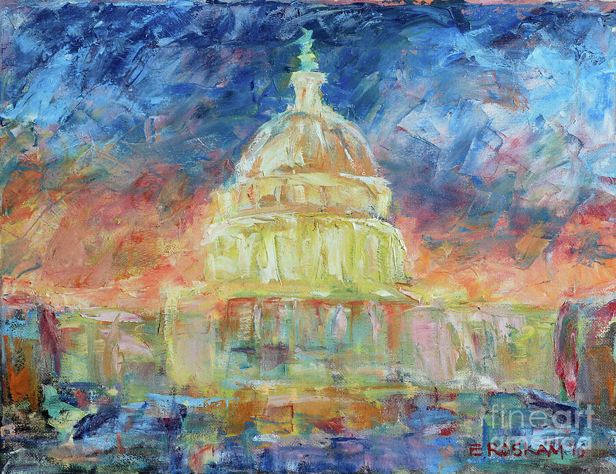 U.s. Capitol Dome Painting - New Dome Dawning by Elizabeth Roskam U.s. Capitol Dome Painting - New Dome Dawning by Elizabeth Roskam