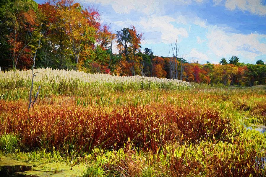 New England Autumn Painting by Lilia S