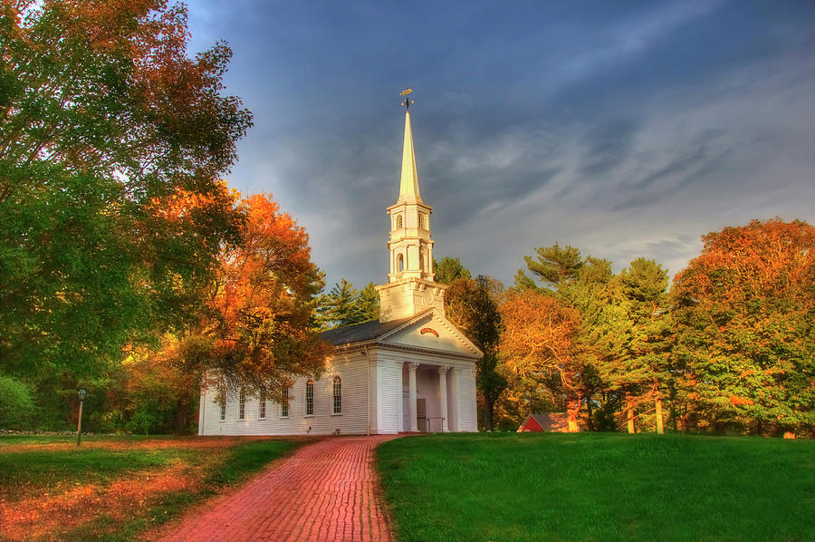 New England Autumn - White Chapel Photograph by Joann Vitali