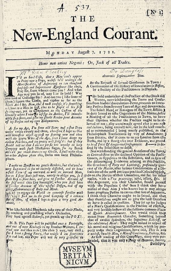 New England Courant, 1721 Photograph by Granger