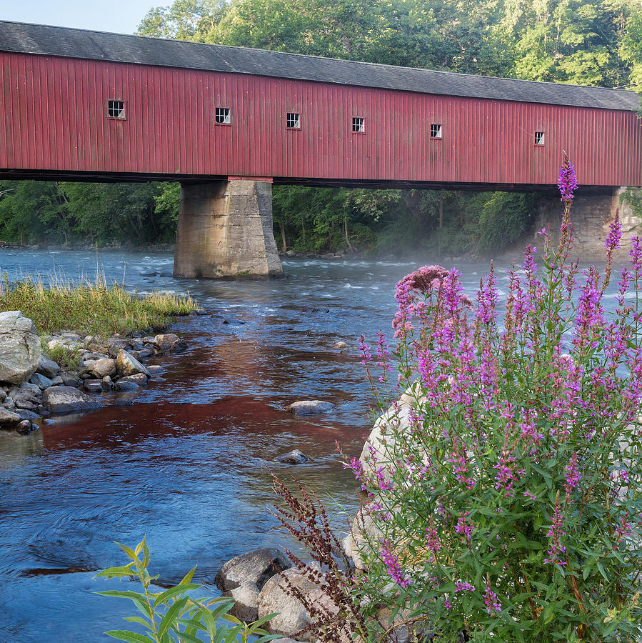 Summer Photograph - New England Covered Bridge Connecticut Square by Bill Wakeley