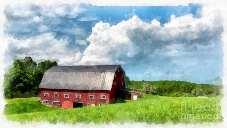 New England Farm Landscape Watercolor Photograph by Edward Fielding