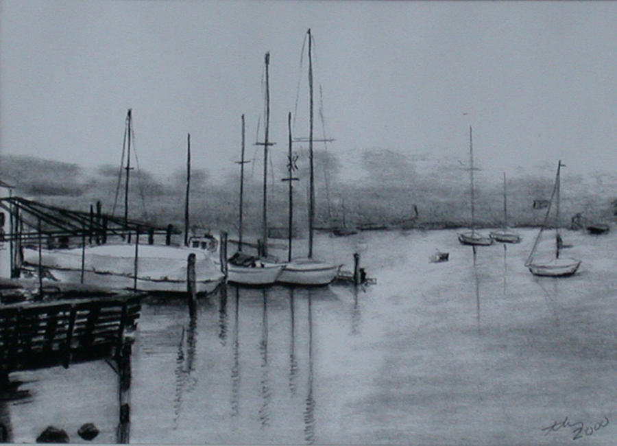 New England Harbor Drawing by Todd Hobin - Pixels