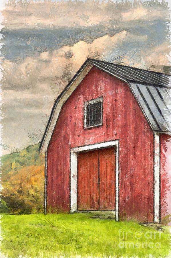 New England Red Barn Pencil Photograph by Edward Fielding