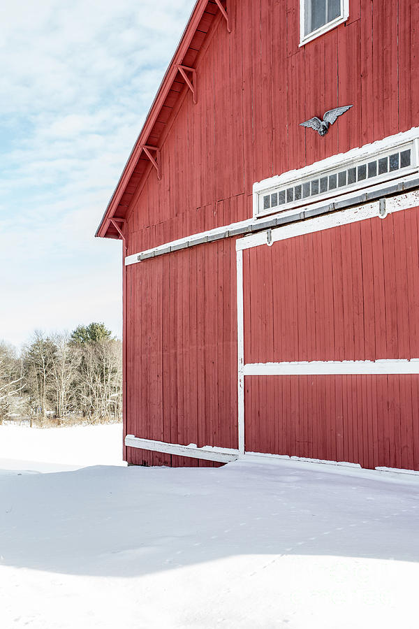 New England Red Barn Winter Landscape Photograph by Edward Fielding