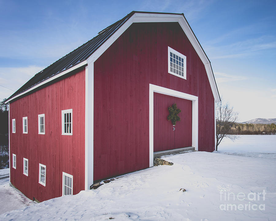 New England Red Barn Winter Orford Photograph by Edward Fielding