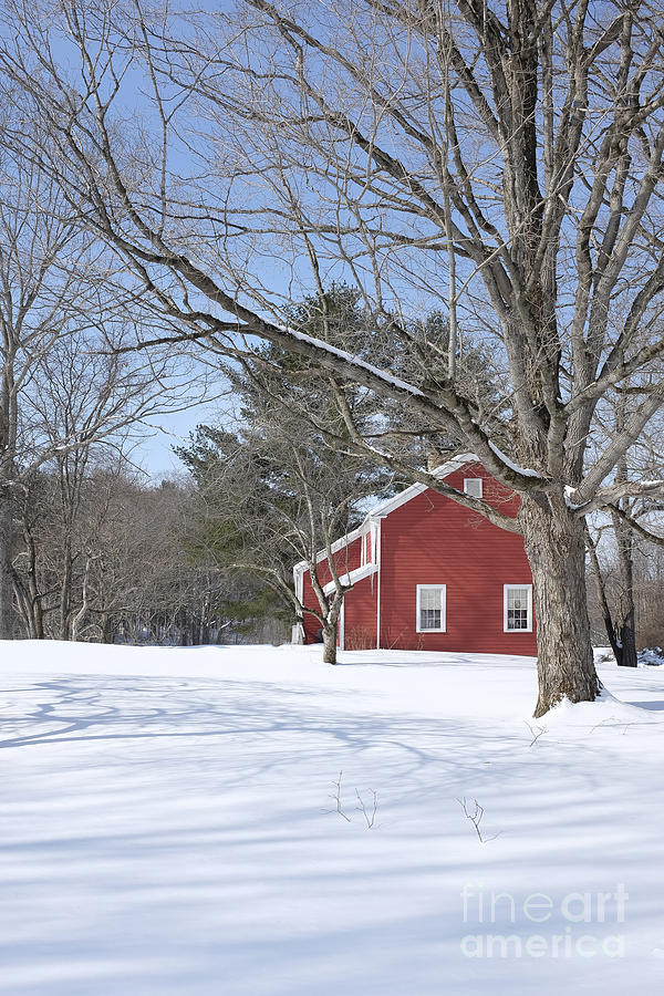 New England Red House Winter Photograph by Edward Fielding