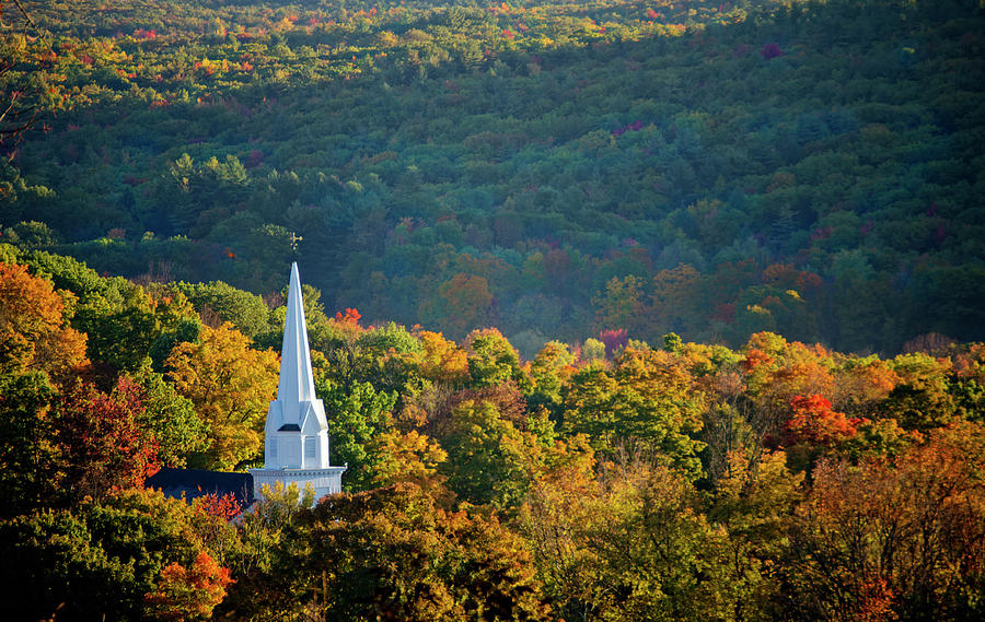 New England Steeple in Autumn Photograph by Donna Doherty