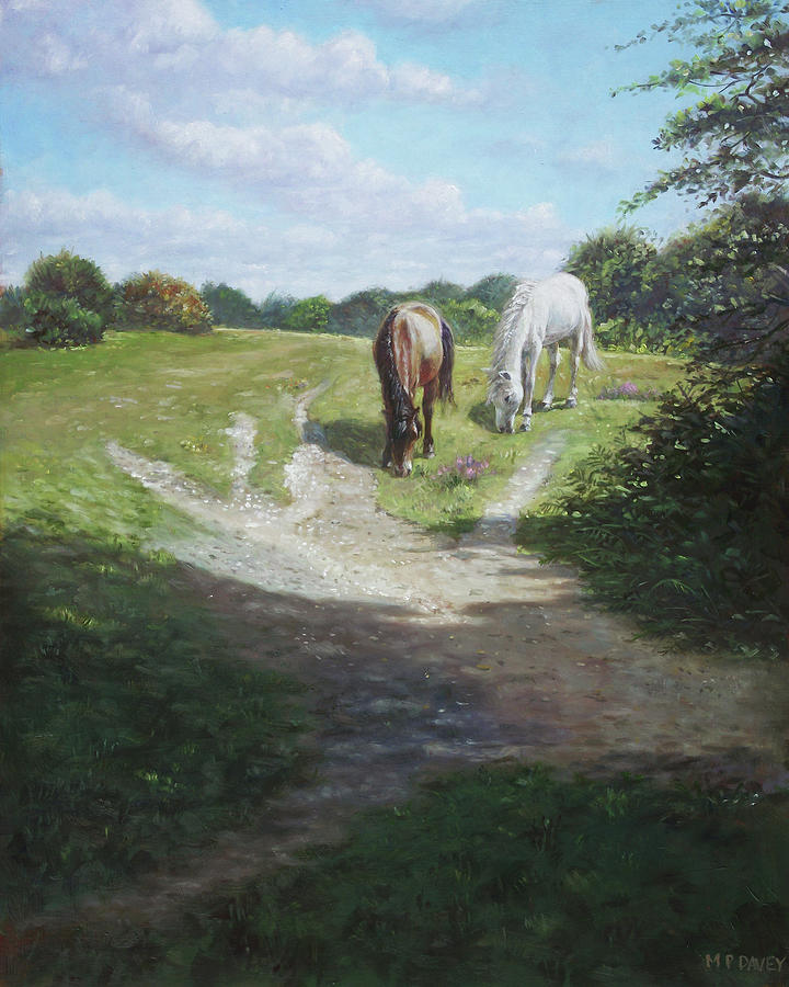 Horse Painting - New Forest Horses With Light And Shade by Martin Davey Horse Painting - New Forest Horses With Light And Shade by Martin Davey