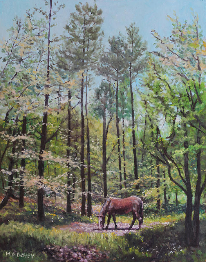 Tree Painting - New Forest with Horse in light  by Martin Davey