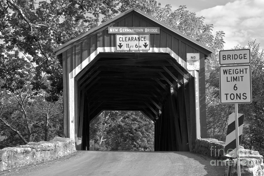 New Germantown Coverd Bridge Closeup Black And White Photograph by Adam Jewell