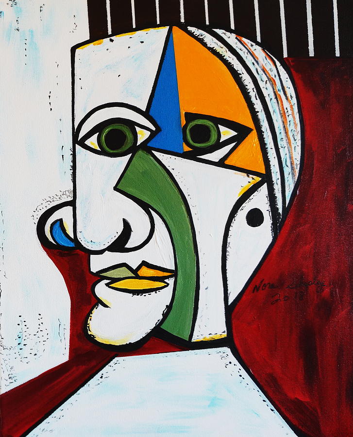 New Green Eyes Picasso Style Painting by Nora Shepley