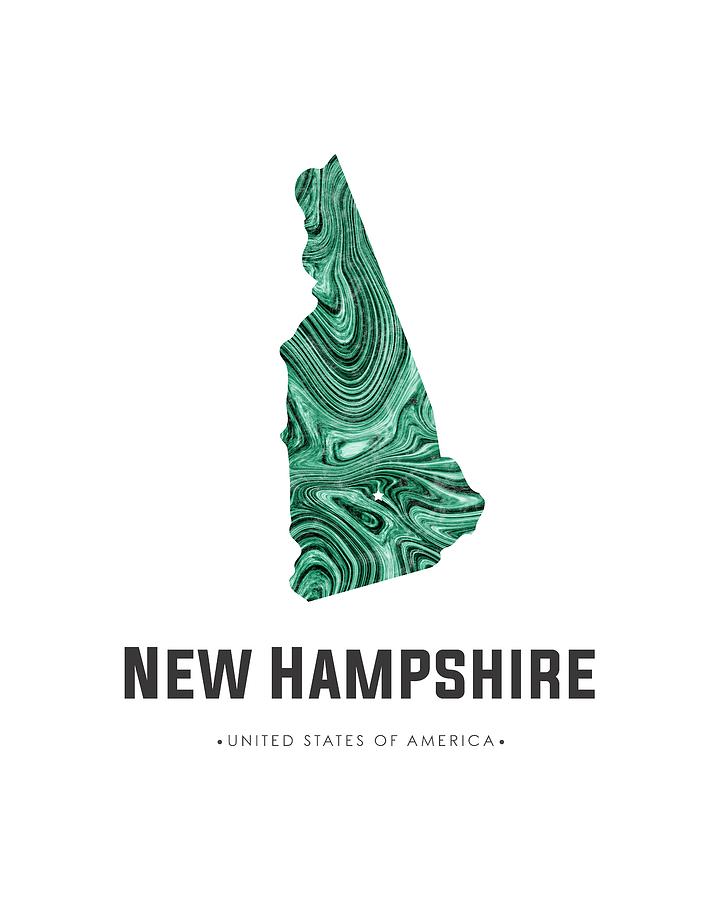 New Hampshire Map Art Abstract in Blue Green Mixed Media by Studio Grafiikka