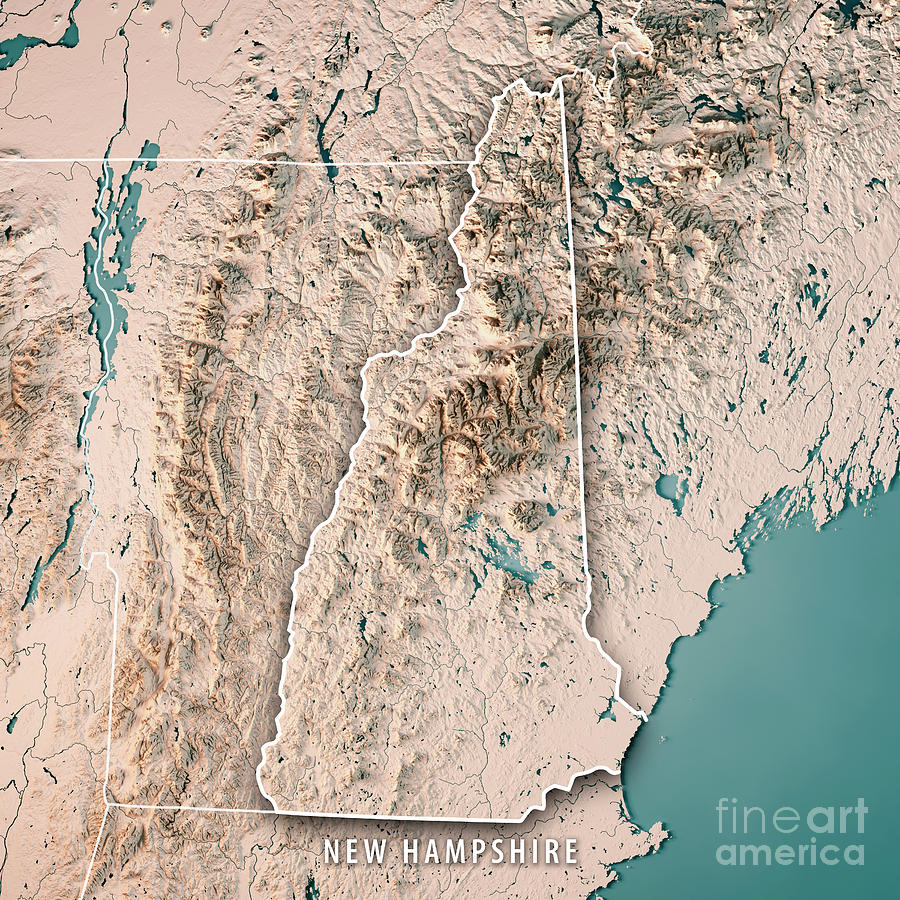 New Hampshire State Usa 3d Render Topographic Map Neutral Border Digital Art By Frank Ramspott 5340