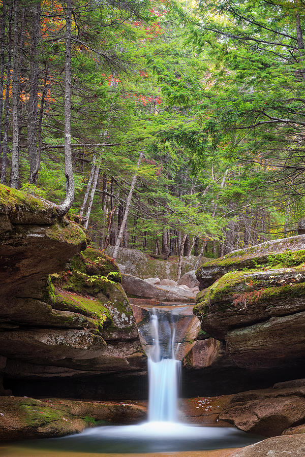 New Hampshire Upper Sabbaday Falls and Fall Foliage Photograph by Ranjay Mitra