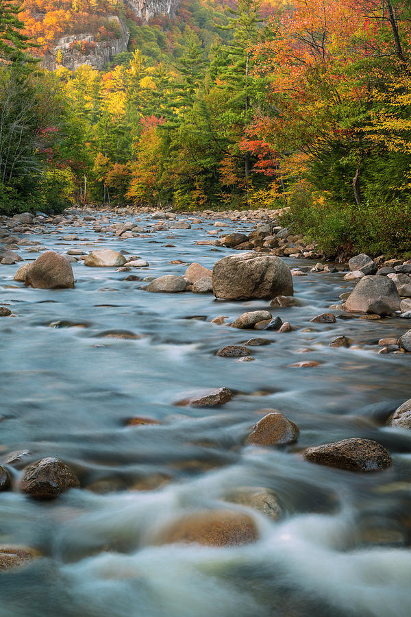New Hampshire White Mountains River in Autumn with Fall Foliage Photograph by Ranjay Mitra