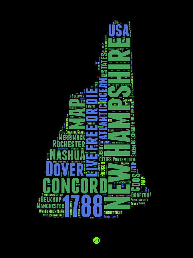 Us State Map Digital Art - New Hampshire Word Cloud Map 1 by Naxart Studio