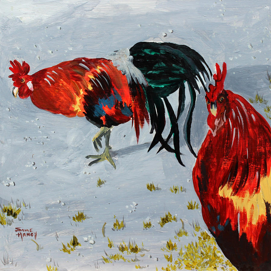 New Harmony Roosters Painting by Jaime Haney