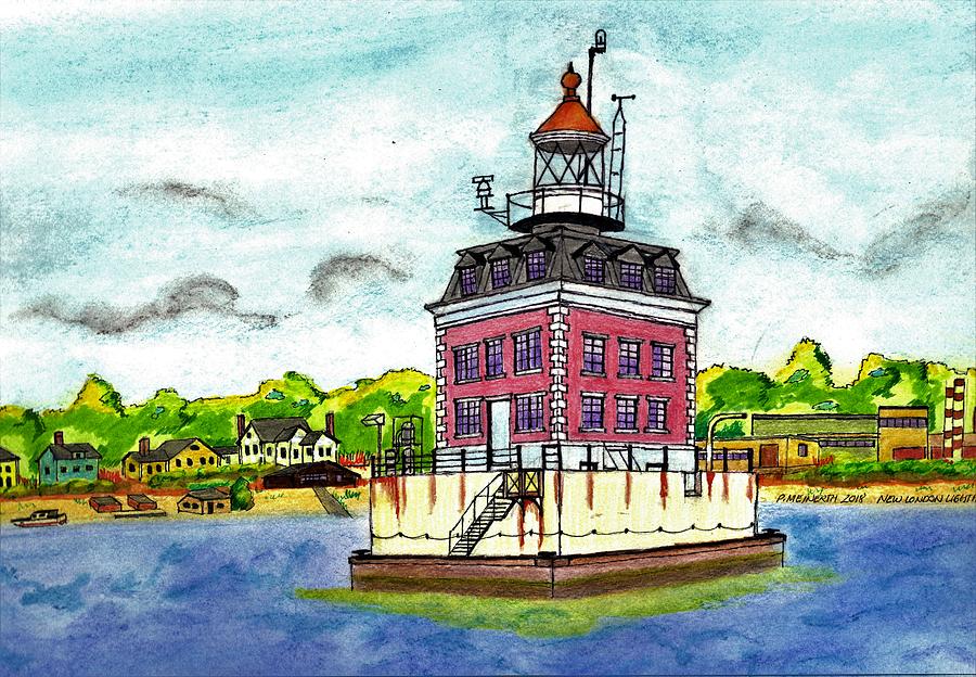 New Haven Ledge Lighthouse Drawing by Paul Meinerth