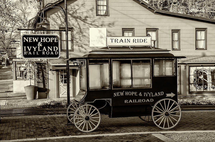 New Hope and Ivyland Railroad - Bucks County Pa in Sepia Photograph by Bill Cannon