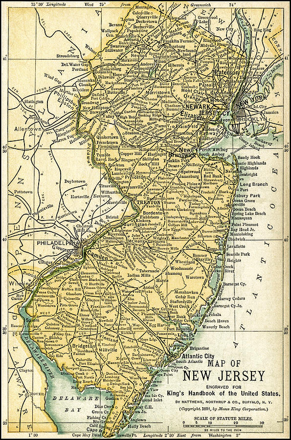 New Jersey Antique Map 1891 Photograph by Phil Cardamone